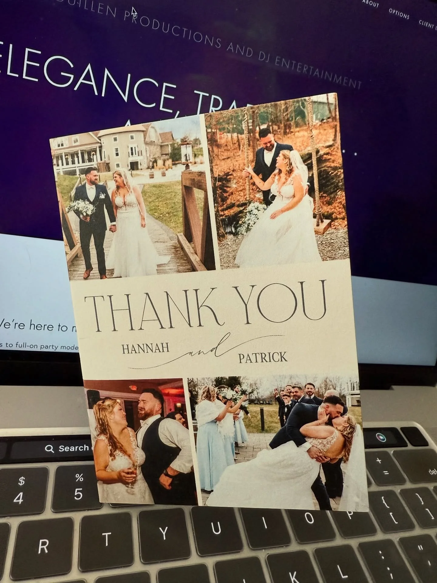 “What a great way to start the day! I opened the mail to find the sweetest thank-you note from our bride and groom, Hannah and Patrick. Thank you both so much—it truly made my morning.”