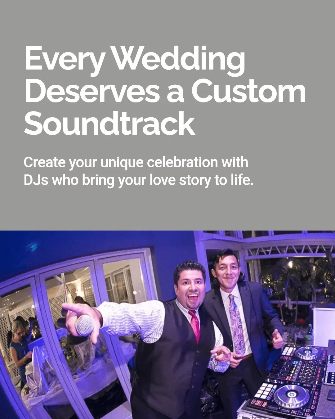 Every wedding is a unique love story waiting to unfold!

The magic of unforgettable wedding experiences starts with talented DJs who tailor every detail to your vision.

From personalized playlists to creating an atmosphere that resonates with your l