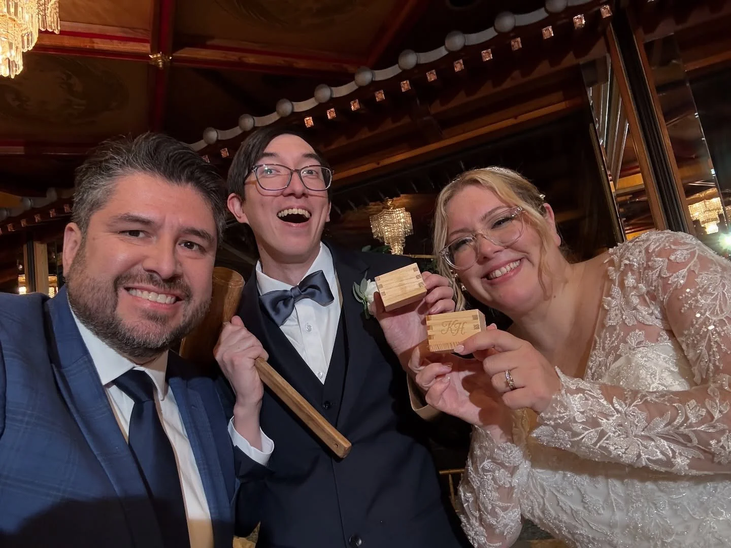 Selfie with DJ Steve and the bride &amp; groom, Kori &amp; Kenji, right after their traditional Japanese sake toast&mdash;KANPAI! 🥂 Thank you for trusting us with your special day. ✨ #TheViewsMountFuji #NYWeddings #NJWeddings #WeddingDJ #SGProductio