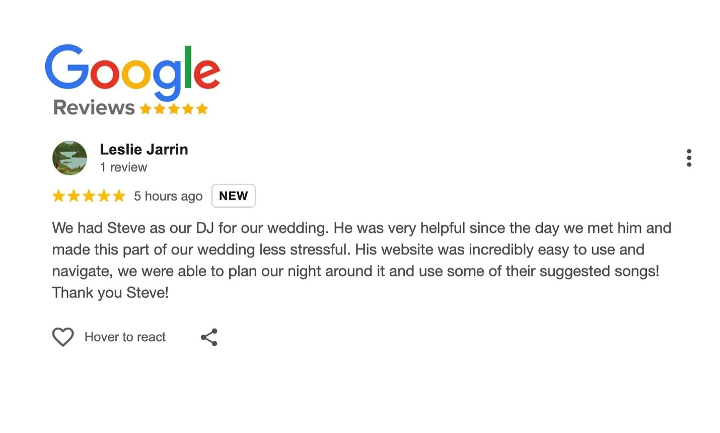 Celebrating another ⭐️⭐️⭐️⭐️⭐️ Google review!
Thank you, Leslie &amp; Luis, for choosing our services and for your kind words. It was an honor to be part of your amazing day!

#SGProductions #WeddingDJ #FiveStarReview #GoogleReviews #WeddingDayMagic 