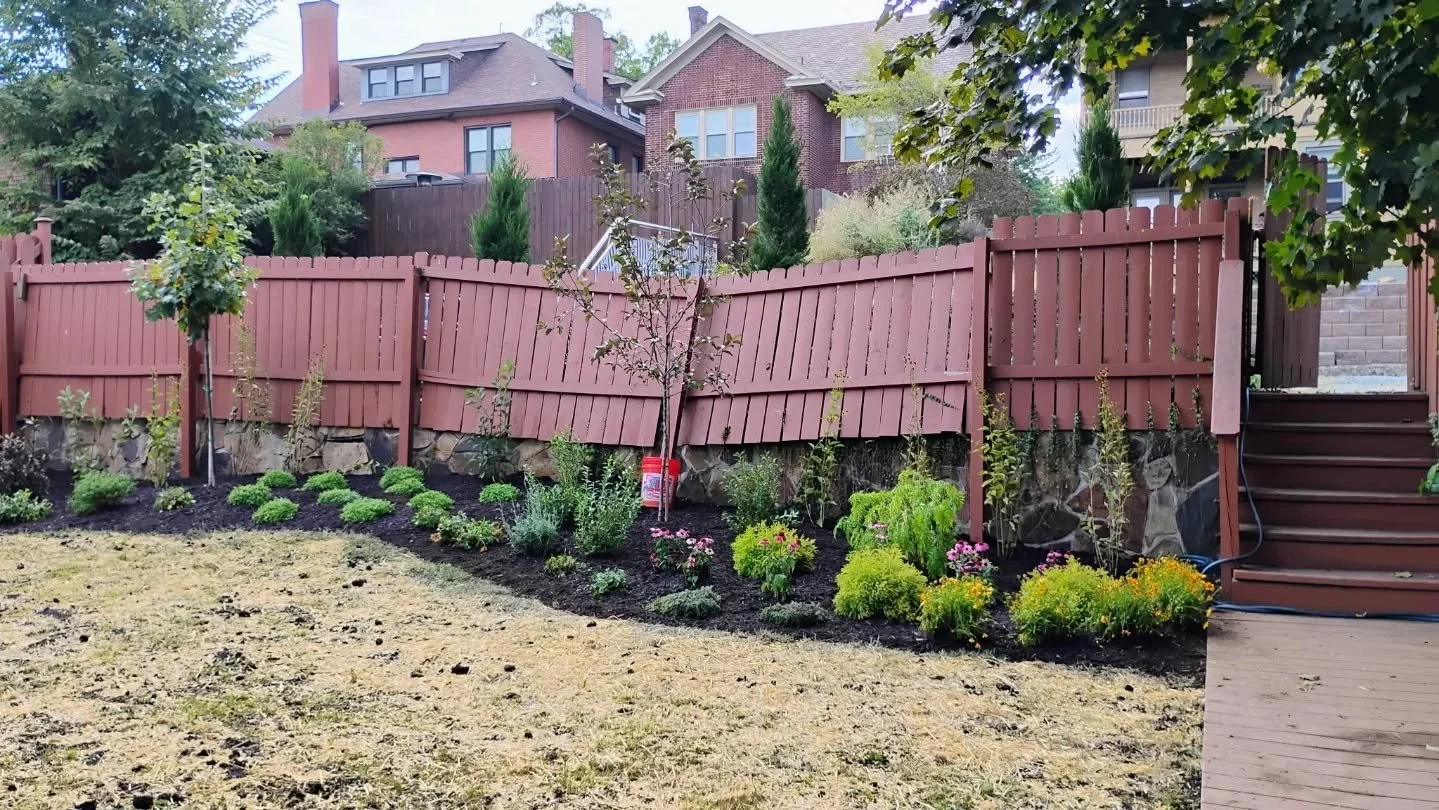 October is almost here and we are still in full swing! 
Two small installations from the past couple of weeks see the addition of a pollinator garden in one (fence to be rebuilt soon) and shade plants to go under a beautiful tree on the other🌿
-
At 