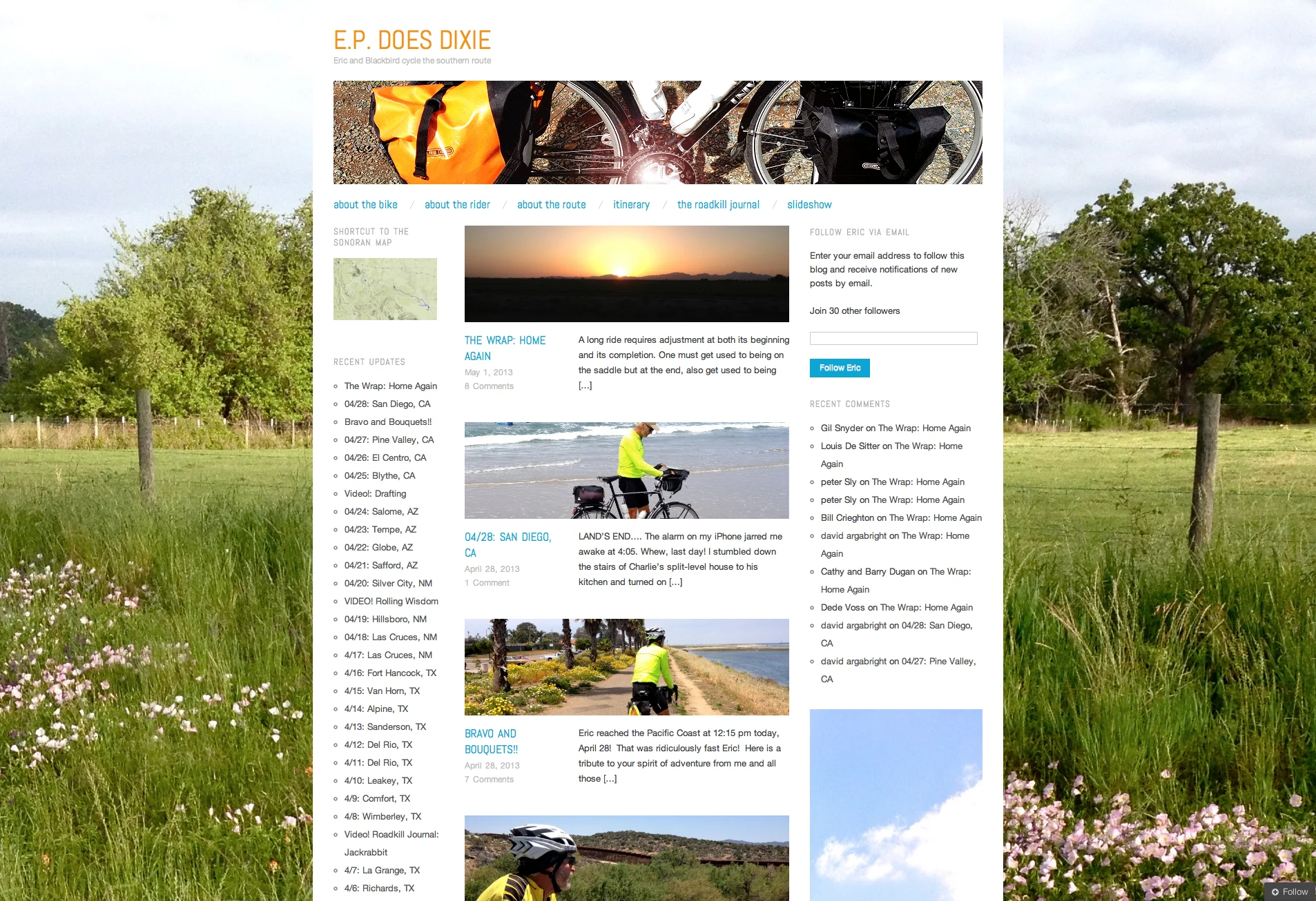 Crossing the US by bicycle: blog design and publishing support.