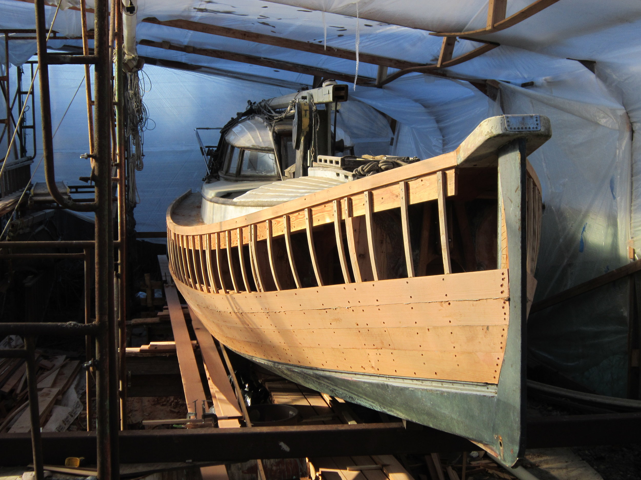 Bella Darya getting new topsides, December 2014, Olympia Wa.