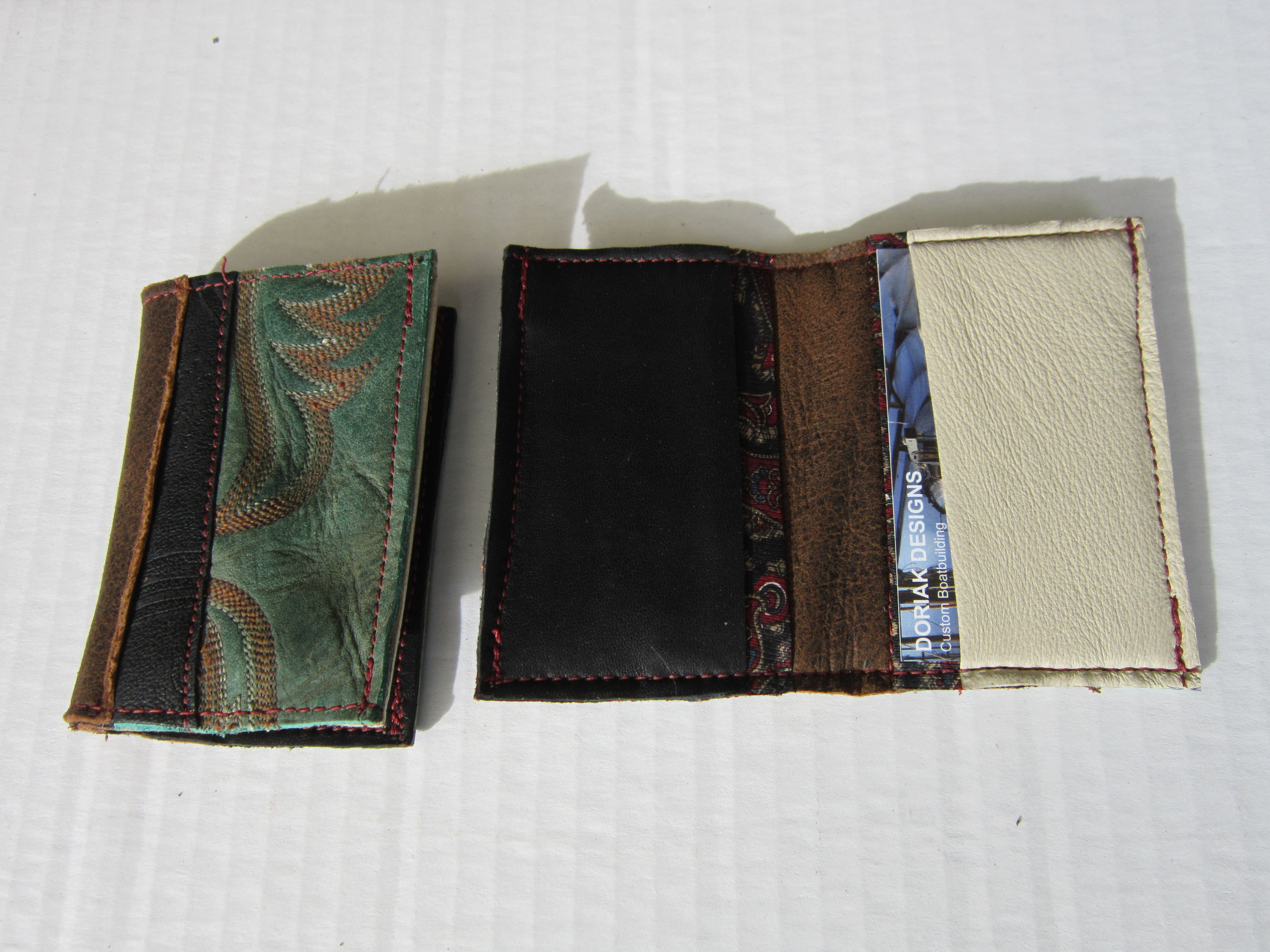 Hand-made wallets from reclaimed cowboy boots, leather jackets, and silk ties