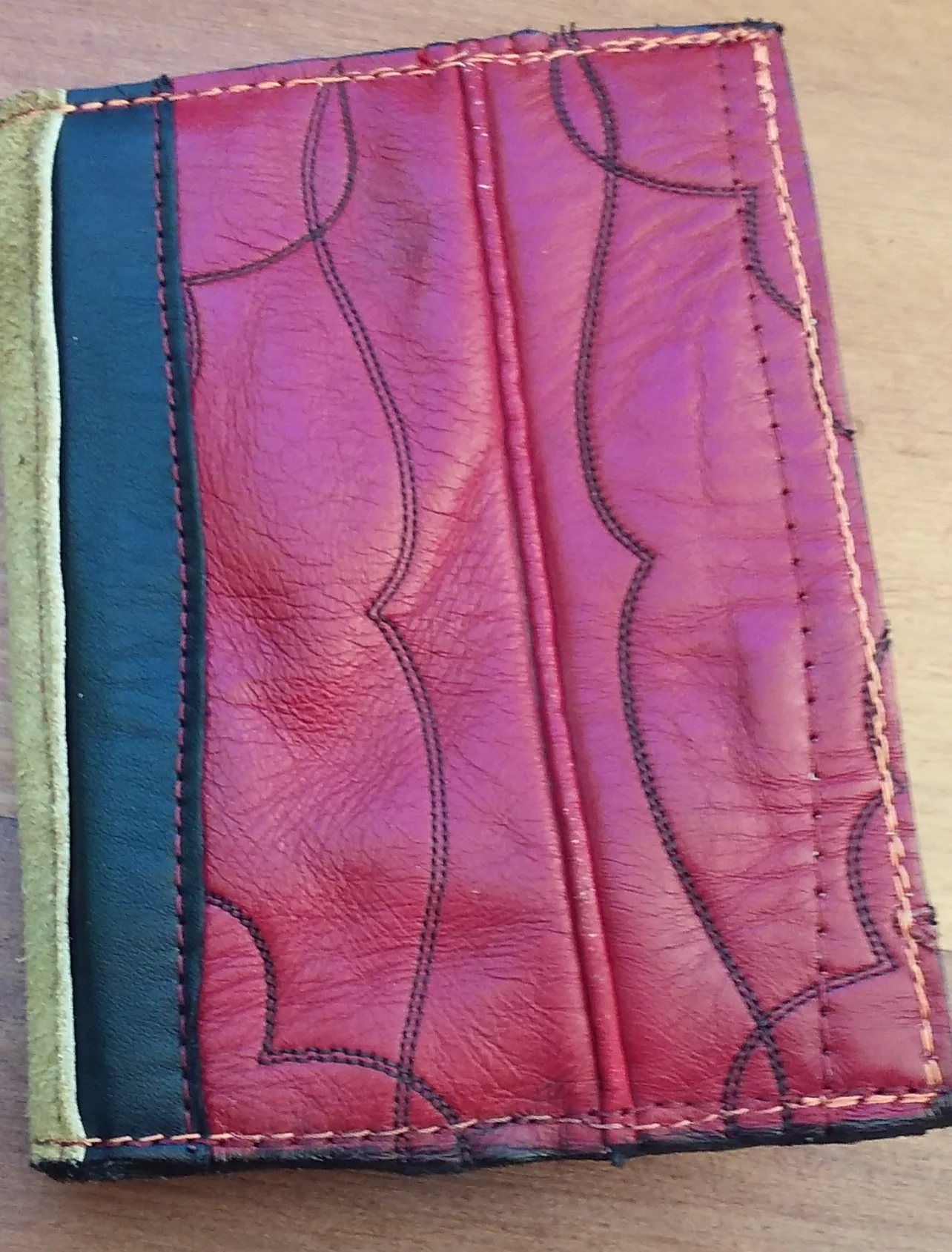 4.5"x 5.5", recycled leather and silk, $50