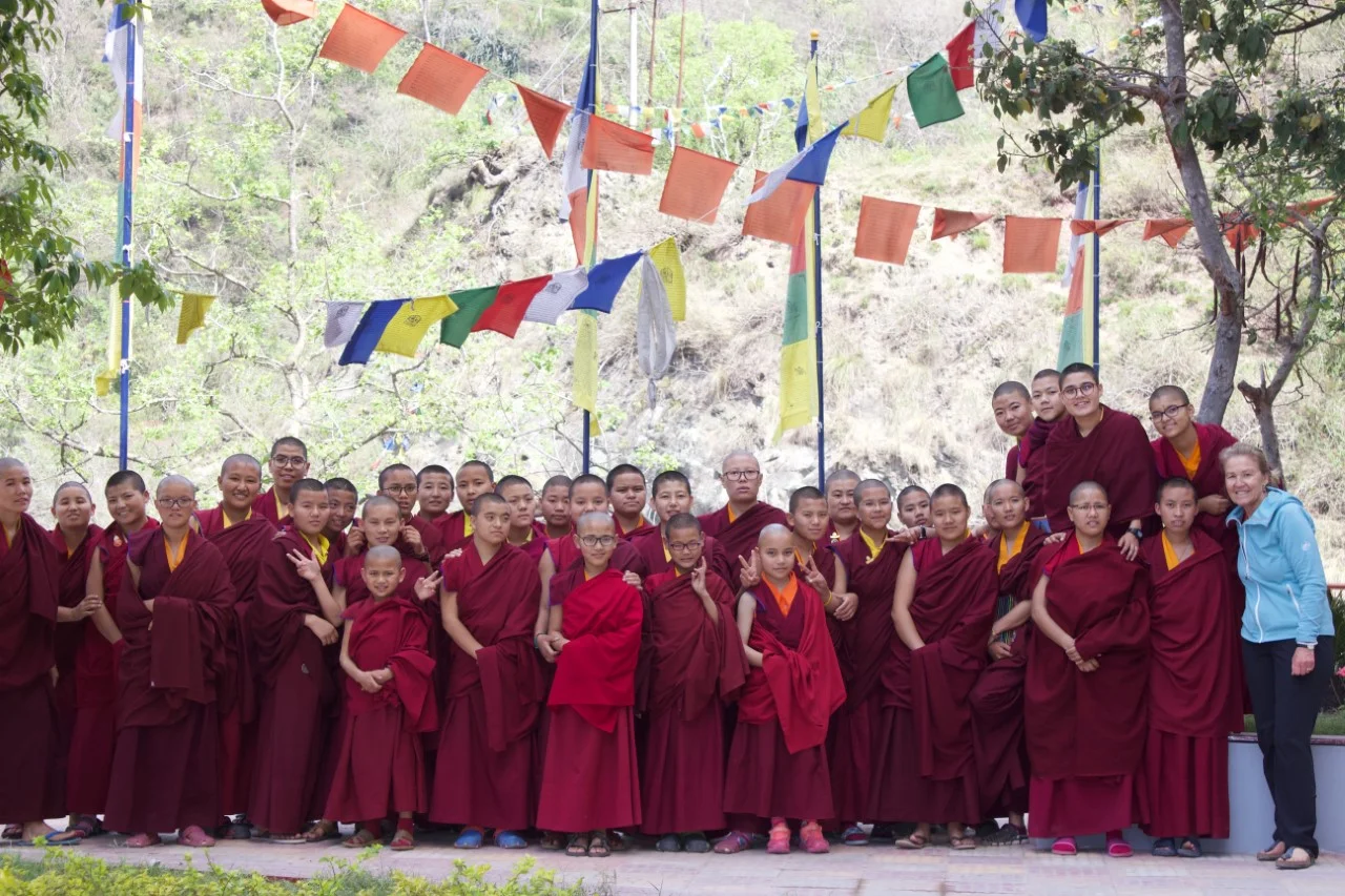 Amy with nuns at Tilapur Nunnery