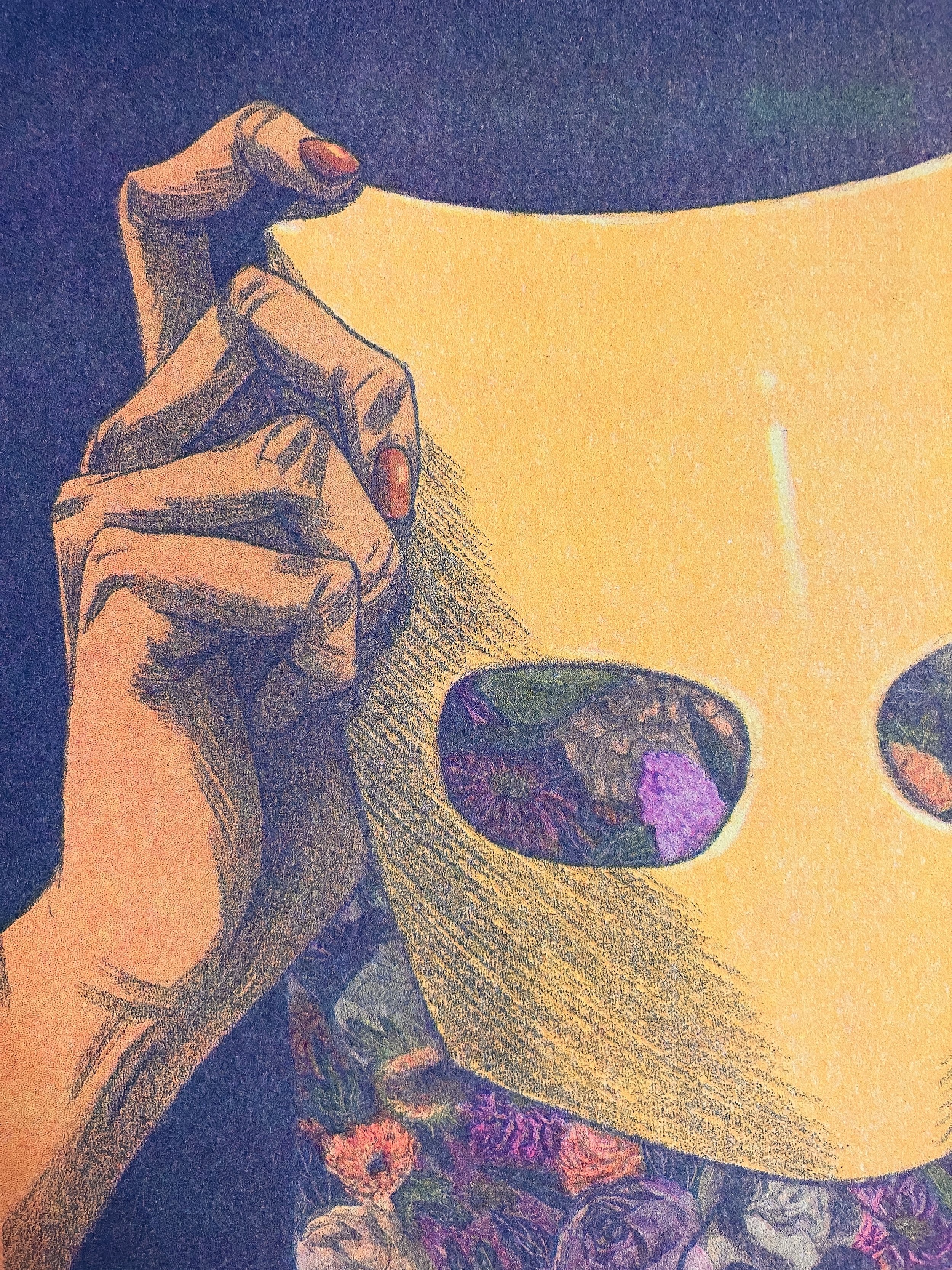 Unmasked blue riso print detail 3 Emeric Kennard.JPG