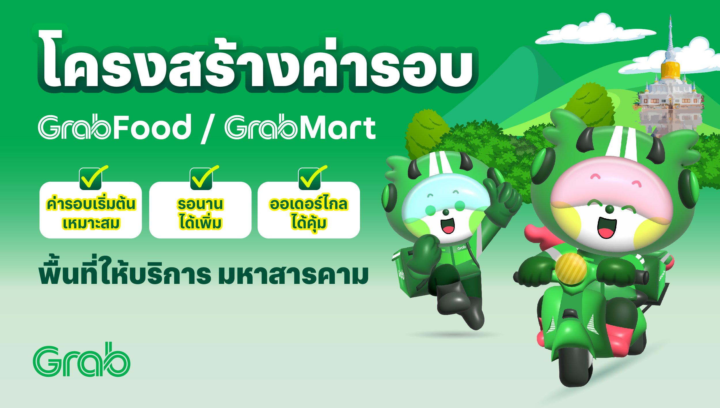 [มหาสารคาม🛵] GrabFood / GrabMart ปรับโครงสร้างค่ารอบใหม่