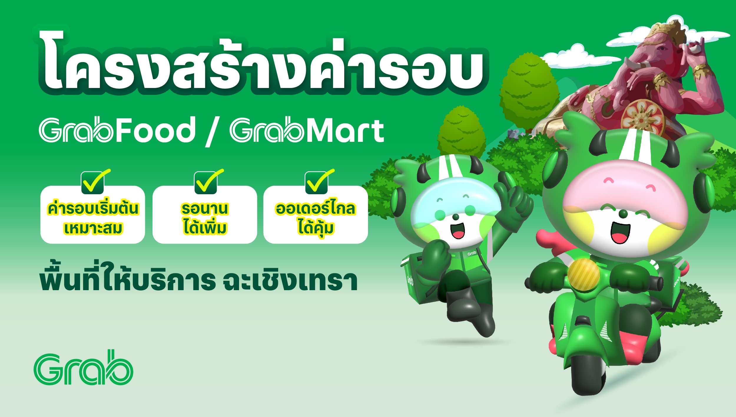 [ฉะเชิงเทรา🛵] GrabFood / GrabMart ปรับโครงสร้างค่ารอบใหม่