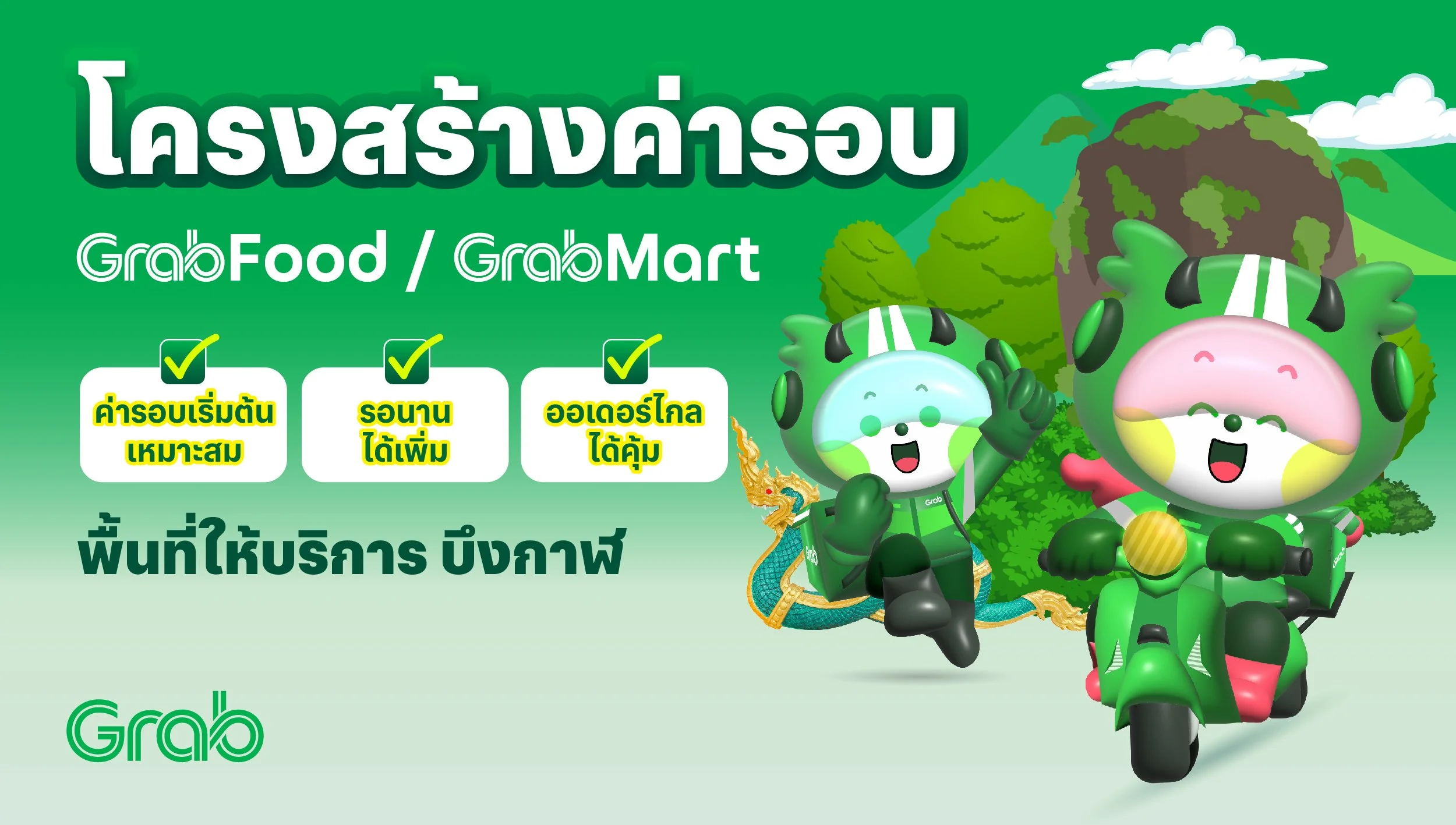 [บึงกาฬ🛵] โครงสร้างค่ารอบ GrabFood / GrabBike (Win) / GrabMart / GrabExpress (Bike)
