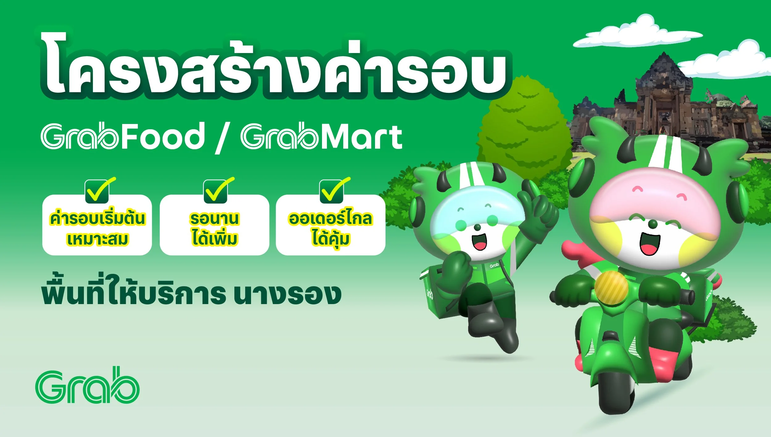 [นางรอง🛵] GrabFood / GrabMart ปรับโครงสร้างค่ารอบใหม่