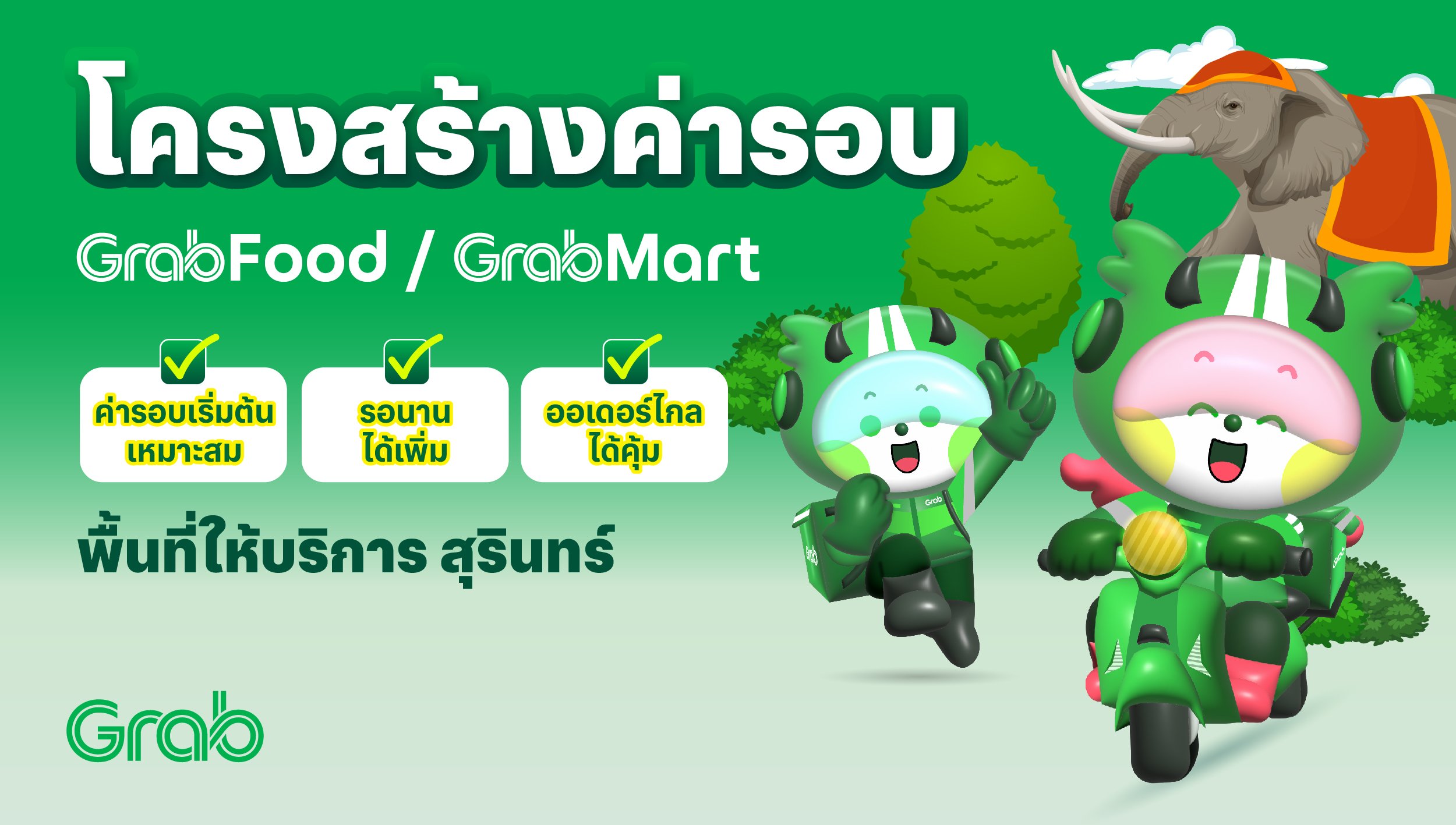 [สุรินทร์🛵] GrabFood / GrabMart ปรับโครงสร้างค่ารอบใหม่