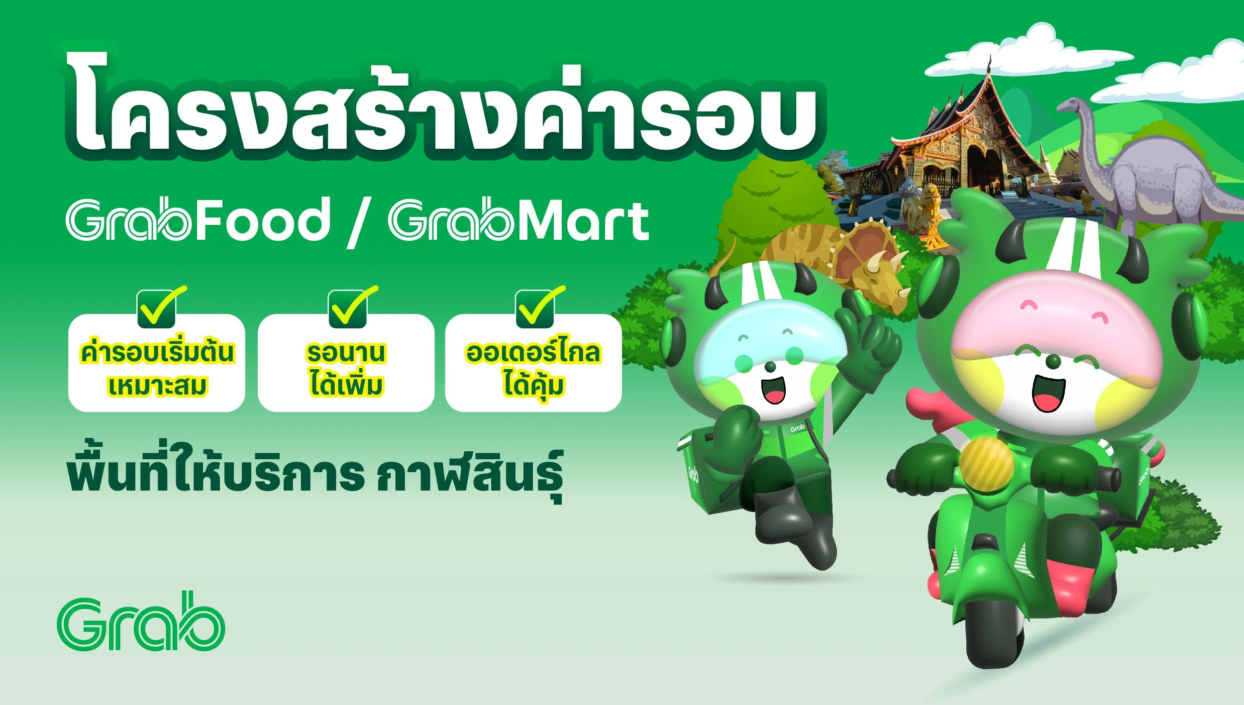 [กาฬสินธุ์🛵] GrabFood / GrabMart ปรับโครงสร้างค่ารอบใหม่