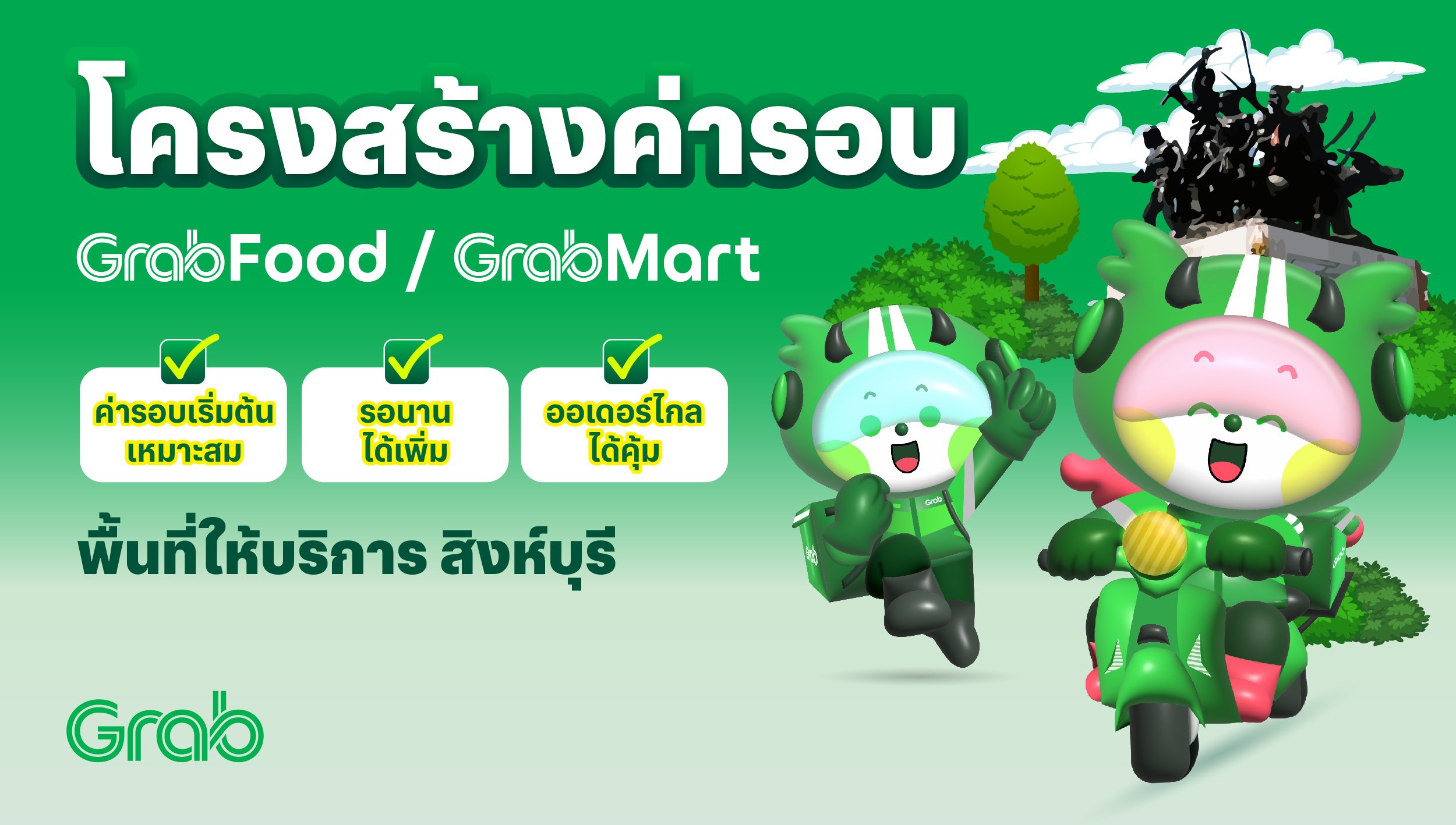 [สิงห์บุรี🛵] GrabFood / GrabMart ปรับโครงสร้างค่ารอบใหม่