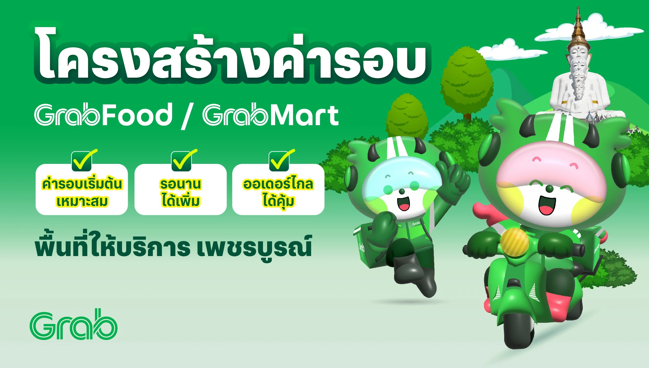 [เพชรบูรณ์🛵] GrabFood / GrabMart ปรับโครงสร้างค่ารอบใหม่