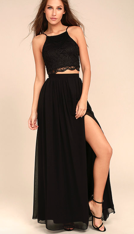 Copy of MIDNIGHT MEMORIES BLACK LACE TWO-PIECE MAXI DRESS