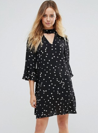 Glamorous Smock Dress With Choker Neck Detail In Star Print