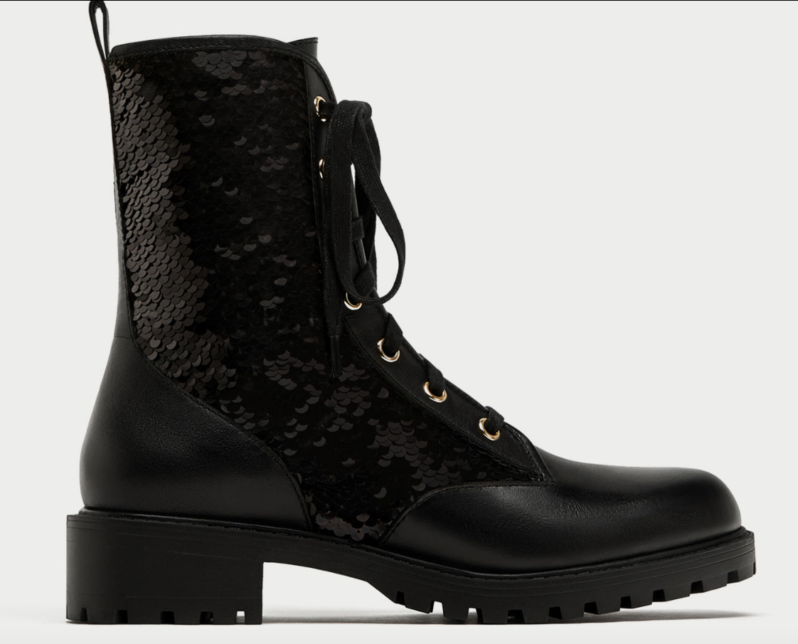 ZARA SEQUINNED LACE-UP ANKLE BOOTS
