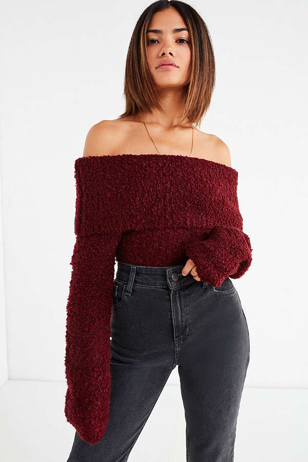 UO Isadora Off-The-Shoulder Boucle Sweater
