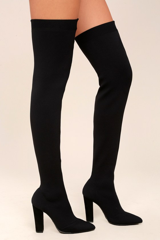 ALYCE BLACK KNIT THIGH HIGH BOOTS