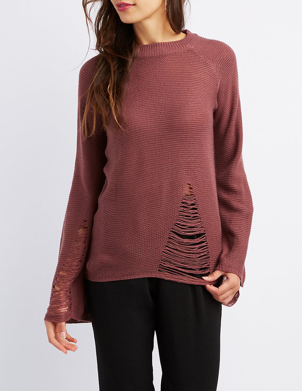 Distressed Bell Sleeve Sweater