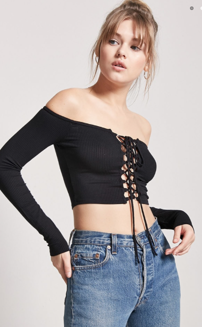 Ribbed Lace-Up Crop Top