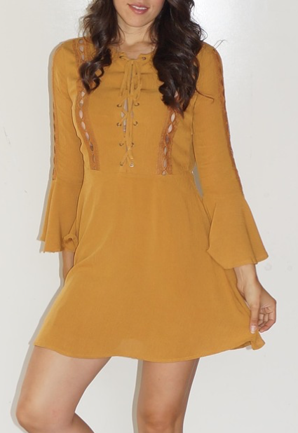 Mustard Lace Up Ft. Bell Sleeves