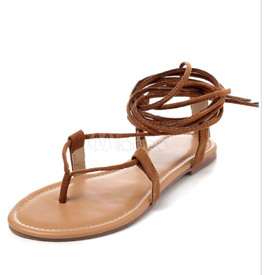 Brown Gladiator Sandals 2018 Suede Lace Up Flat Sandal Shoes For Women