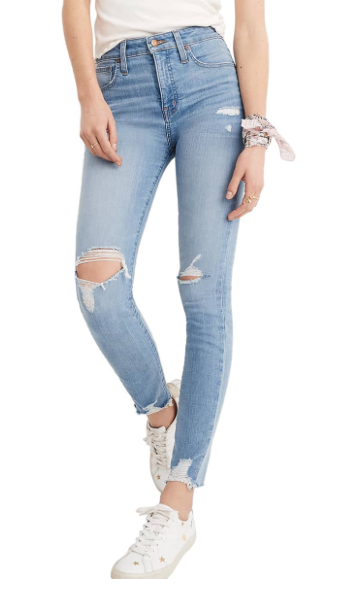 Curvy High Waist Distressed Hem Skinny Jeans