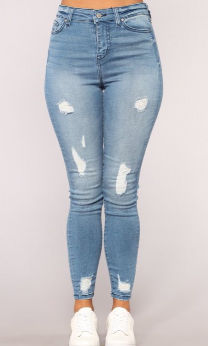 Veronica High Rise Distressed Jeans - Light Blue Wash