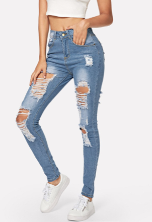 Ripped Bleach Wash Skinny Jeans