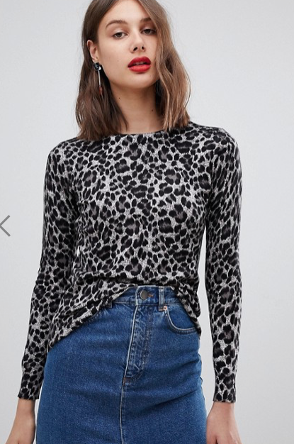 Warehouse leopard print sweater in gray