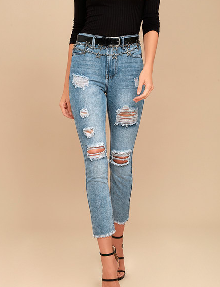 IN THE WORKS LIGHT WASH HIGH-WAISTED DISTRESSED JEANS