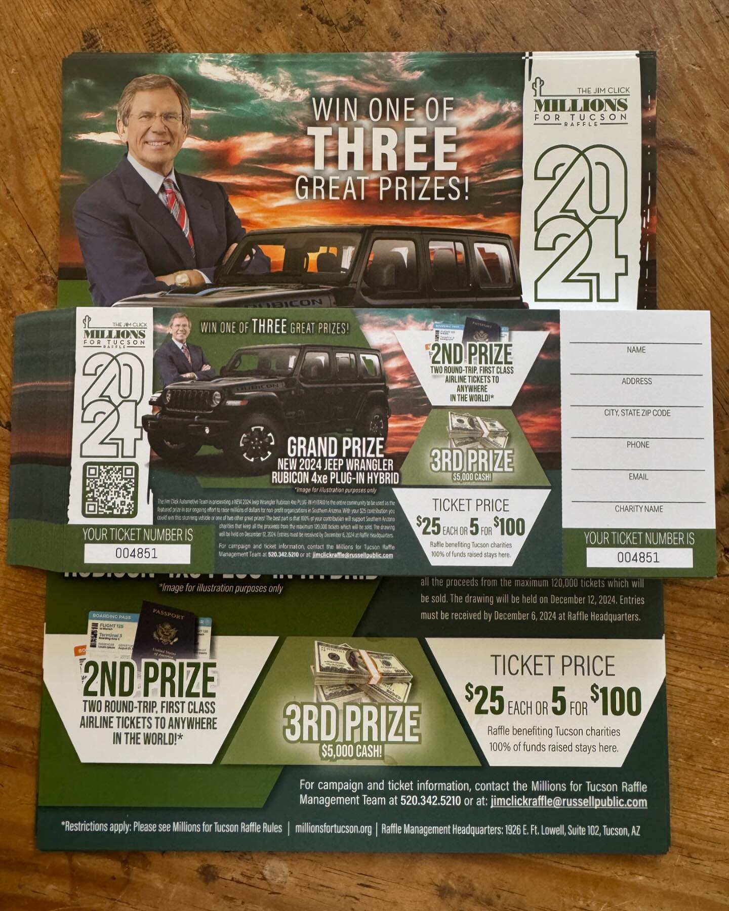 It&rsquo;s raffle time! This year @jim_click_automotive has a grand prize of a 2024 Jeep Wrangler Rubicon 4xe Plug-In Hybrid, second place is two round trip tickets first class plane tickets ANYWHERE, and third place is $5000 cash😦

Tickets are $25 