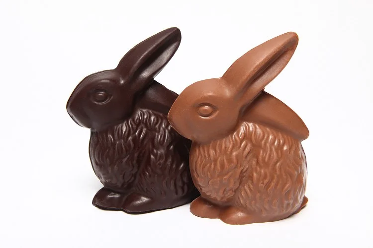 one dark and one milk solid chocolate bunny shape