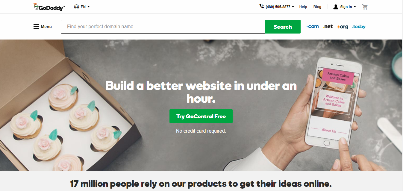 GoDaddy homepage