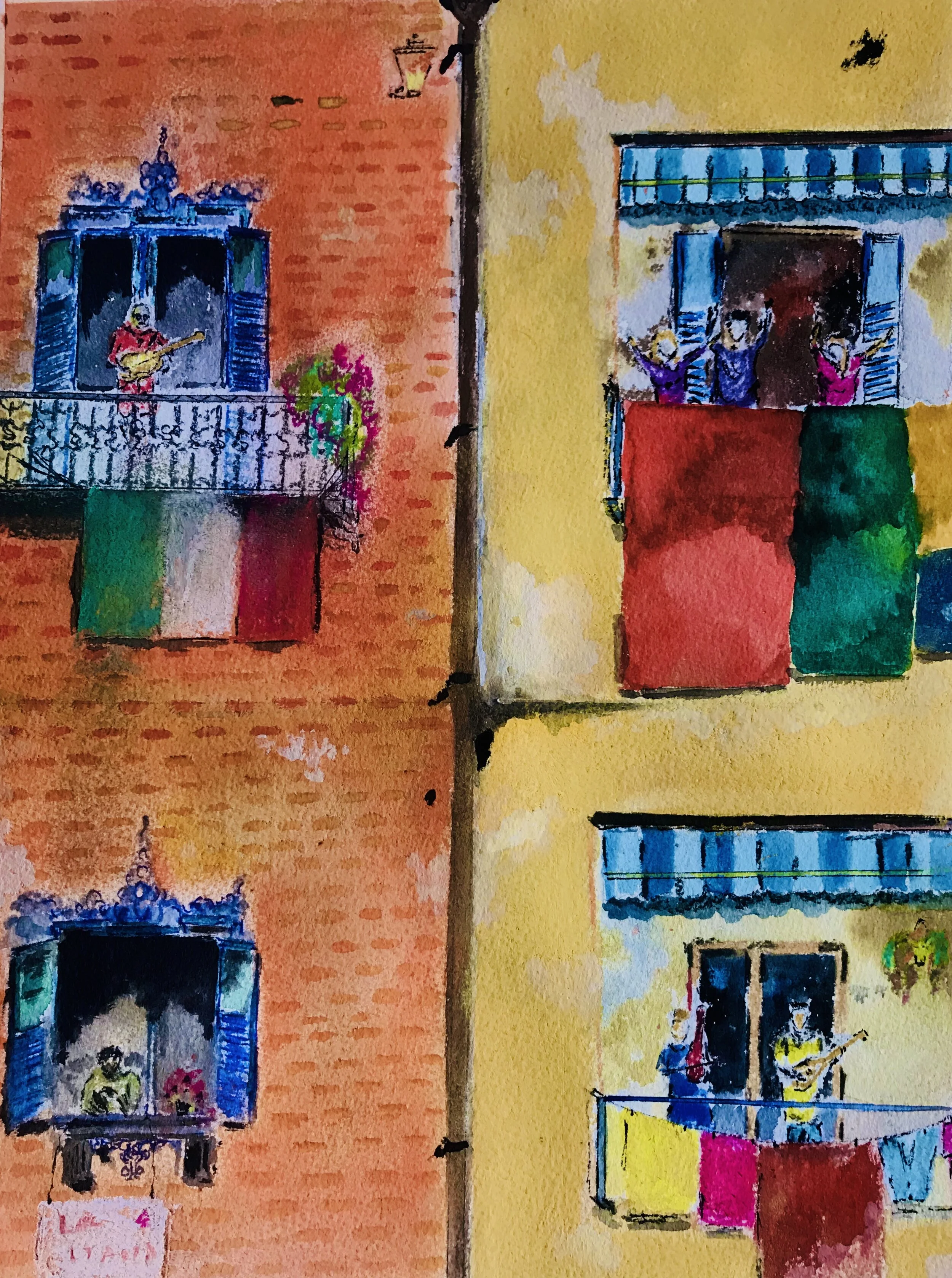 Italian Balconies Watercolour