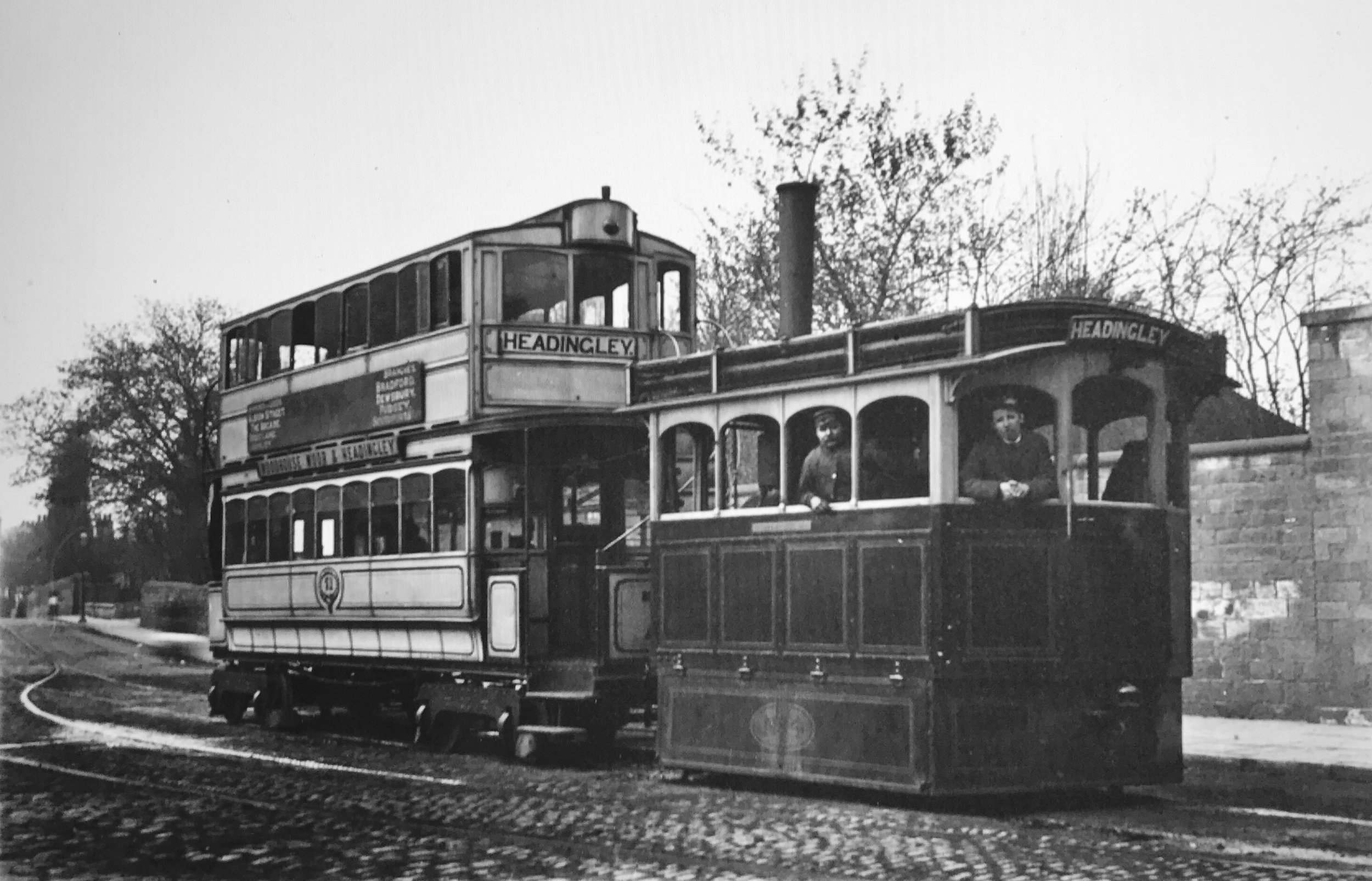 Steam Tram, destination Headingley, outside the Original Oak, circa 1890