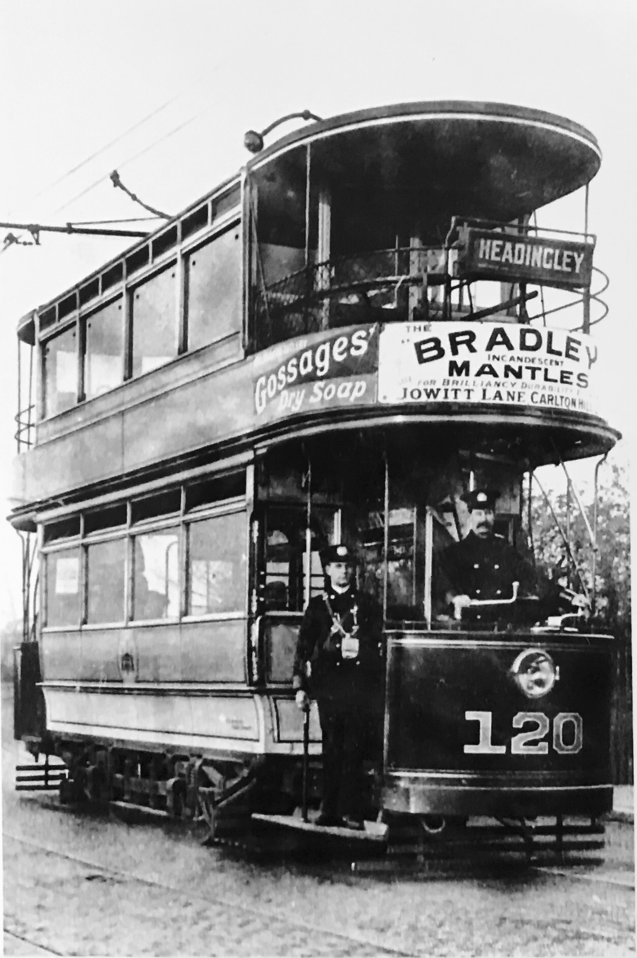 Tram No 120, destination Headingley, c1910