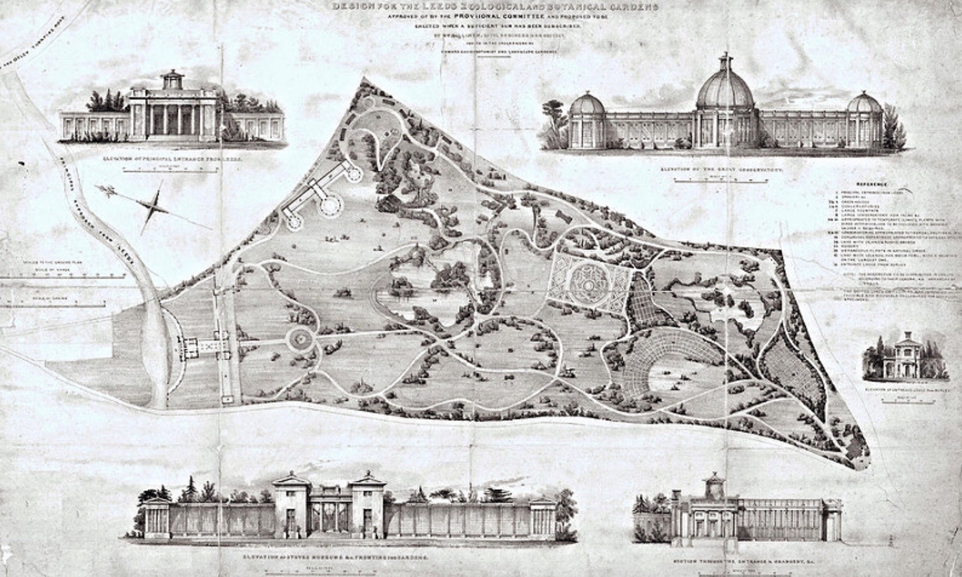 William Billinton & Edward Davies, Design for the Leeds Zoological and Botanical Gardens, 1837 (not implemented)