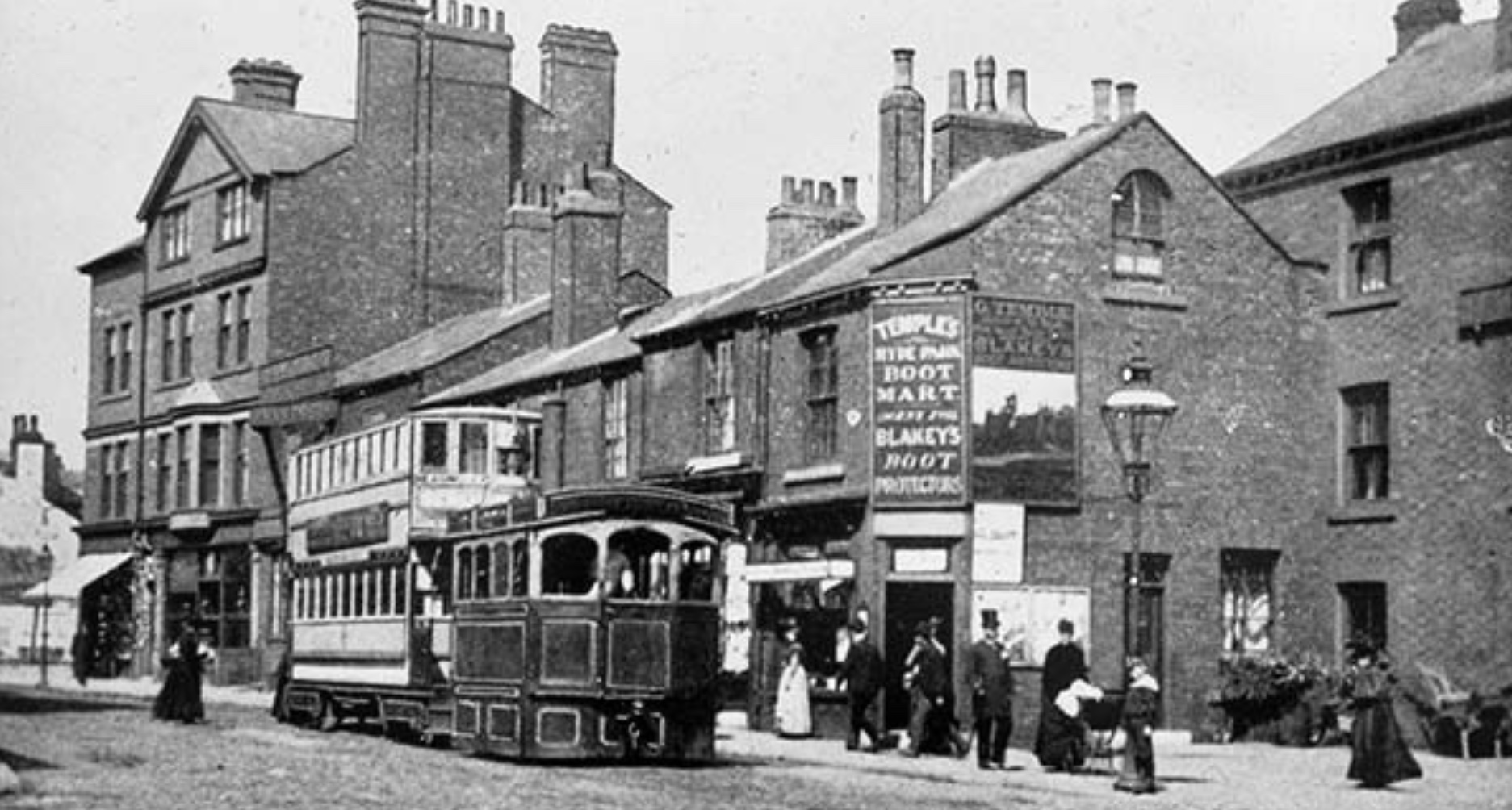 Steam Tram, on Headingley Lane, at Hyde Park Corner, 1890