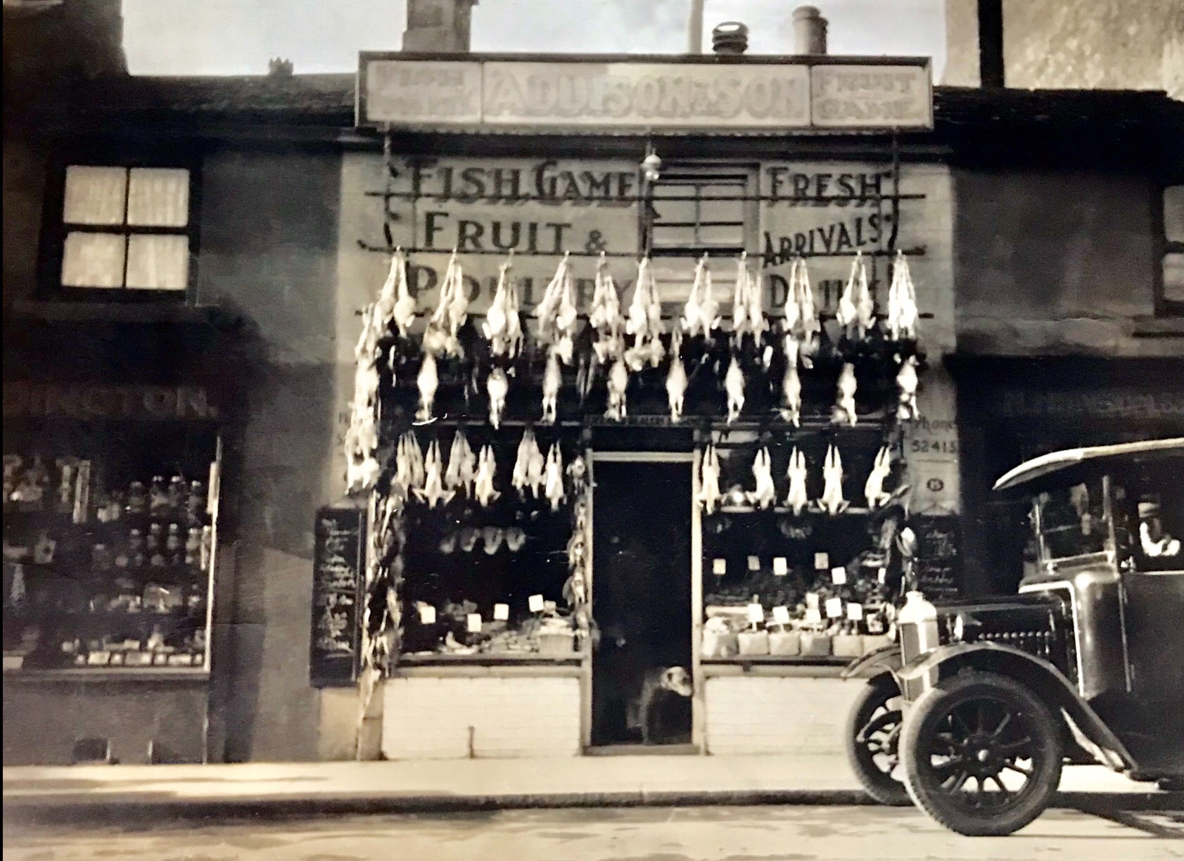 Addison’s fish, game, fruit and poultry shop, Otley Road, 1920s