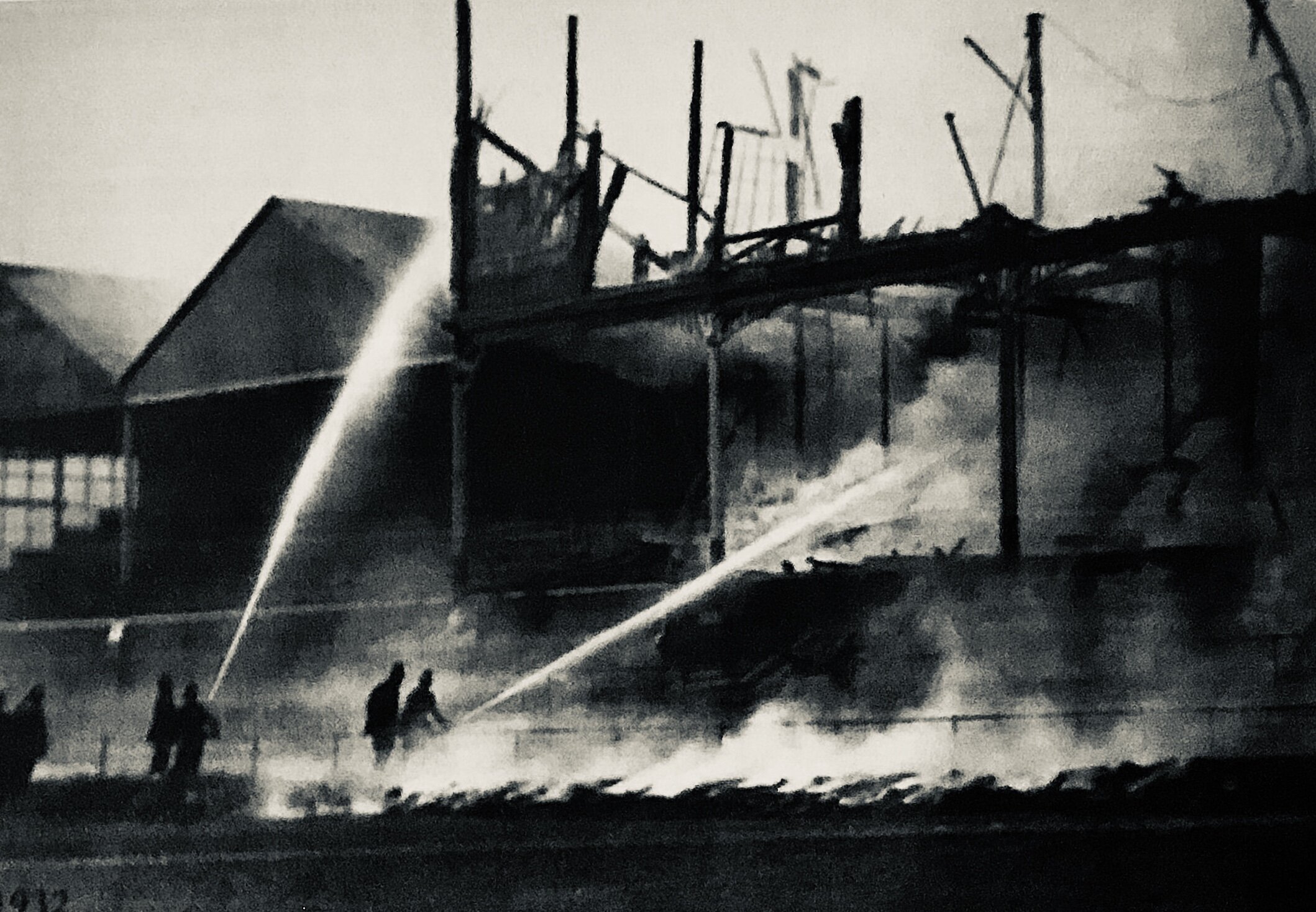 Fire destroys North Stand, Rugby Ground, 1932 