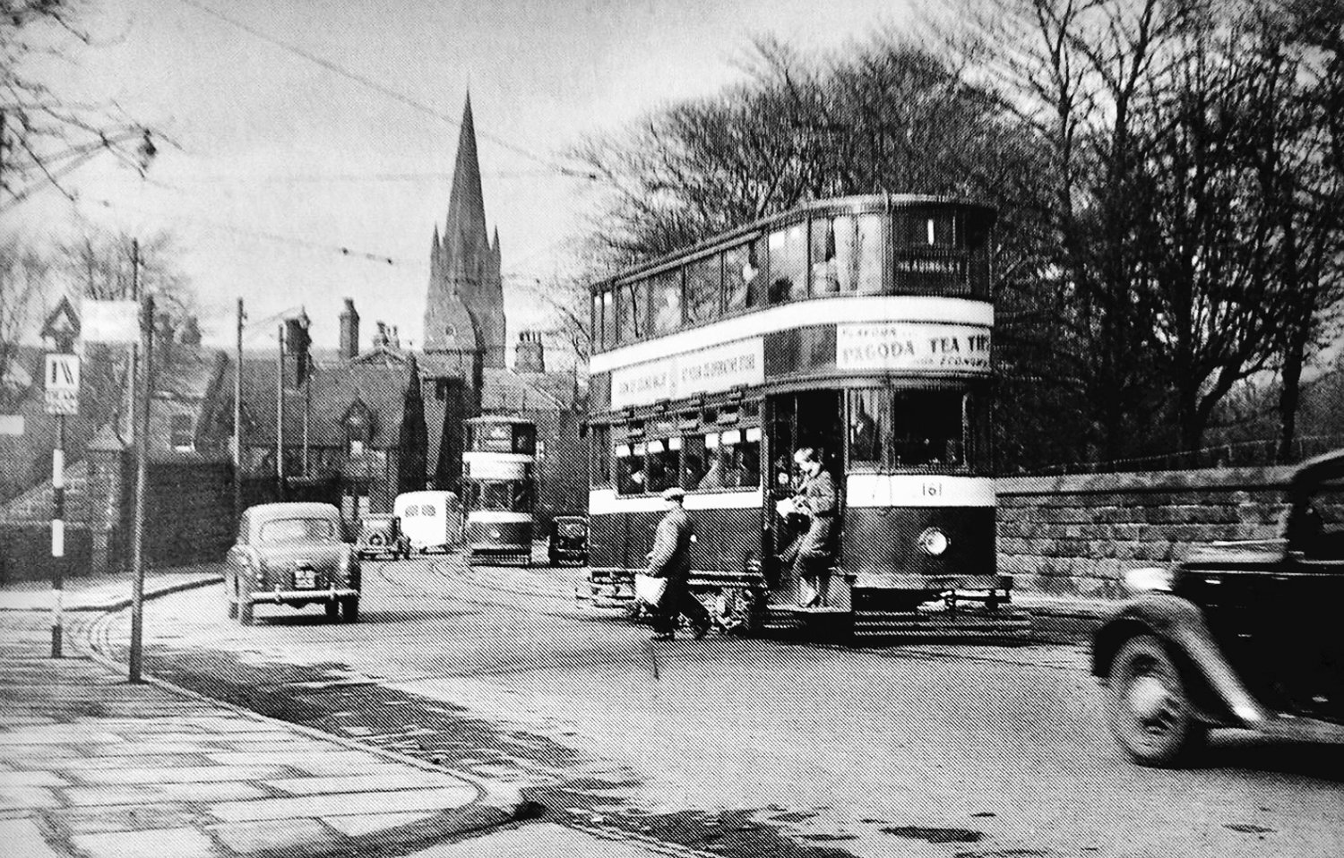 Tram No 161, route 1, destination Headingley, on last day of the tramline, Headingley Lane, 3 March 1956