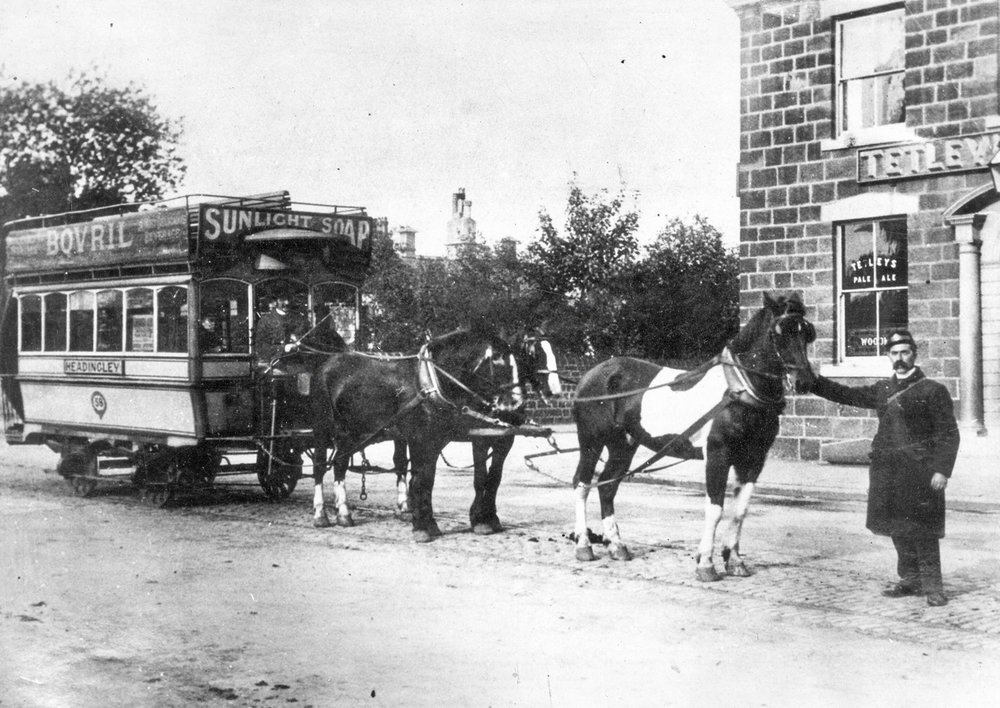 Horse Tram, by Headingley Depot, outside the Woodman Inn, 1899