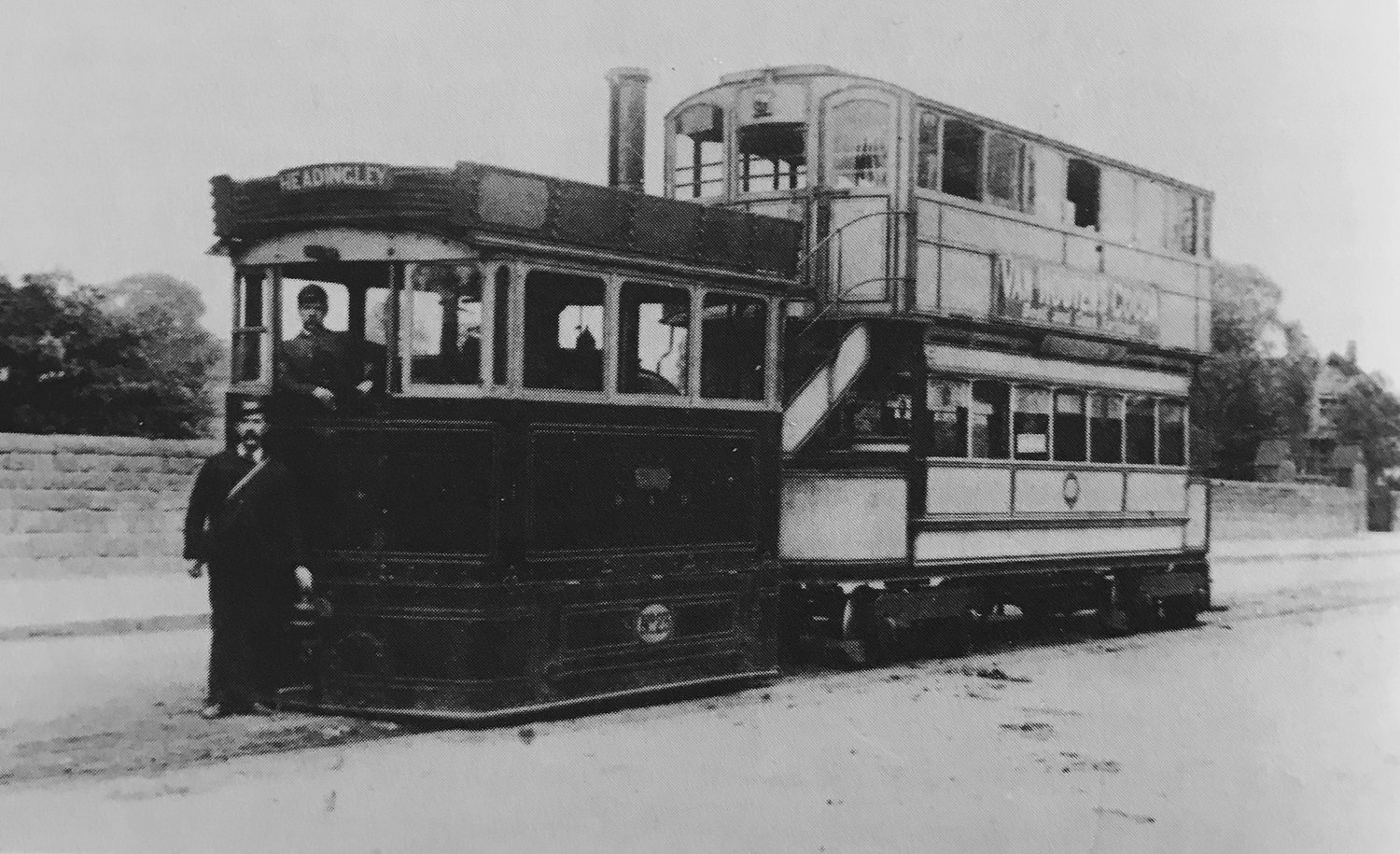 Steam Tram, outside Headingley Depot, on Otley Road, 1899