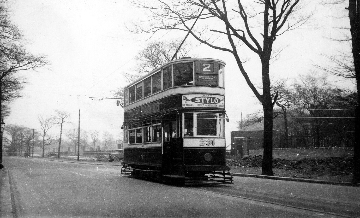 Tram No 231, route 2 to Roundhay,  at Lawnswood Tram Terminus, circa 1937