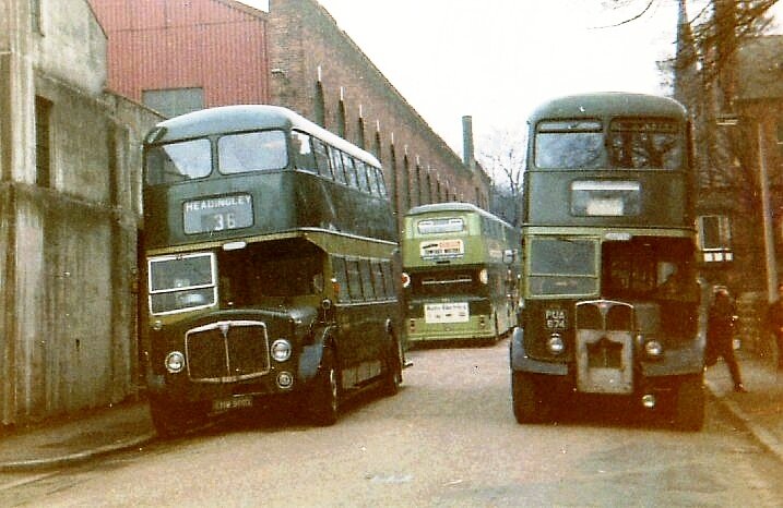 Motor buses, by Headingley Garage, on Hollin Road, circa 1970