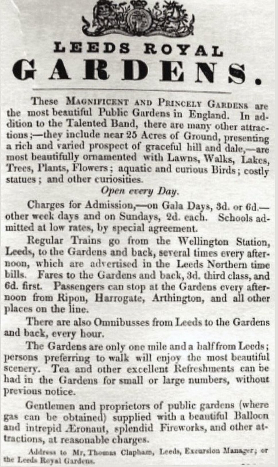 Leeds Royal Gardens, Advertisement