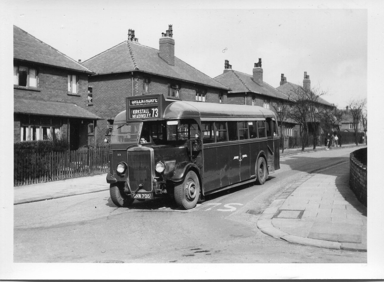 Bus Service 73, Long Causeway (Adel) – Greenthorpe (Farnley), at Headingley Mount, 9 April 1955